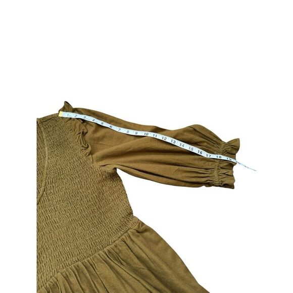 Madewell Women's Flannel Lucie V-Neck Smocked Mini Dress Size Small Olive Color - Picture 6 of 10
